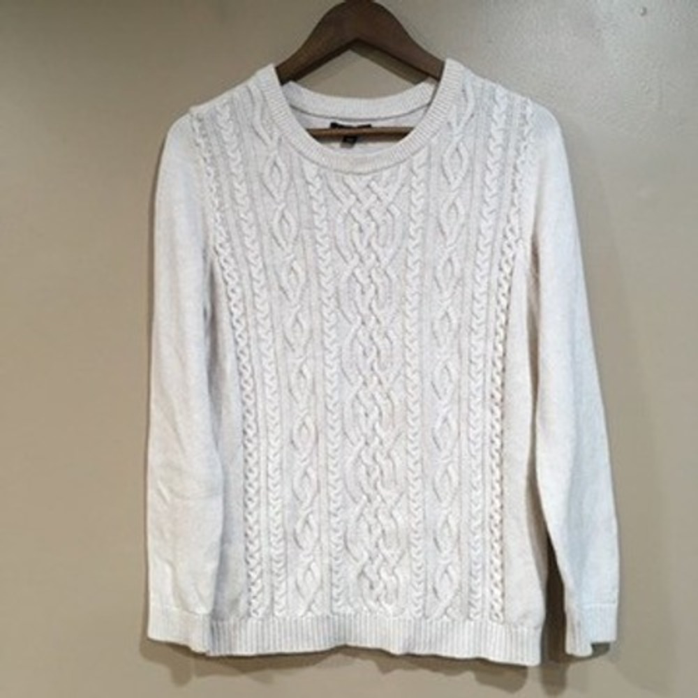 Classic Chunky Cable Knit Sweater Womens L Cream Old Money Heritage Fisherman